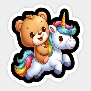 Cute Bear Riding a Happy Unicorn Kawaii Sticker